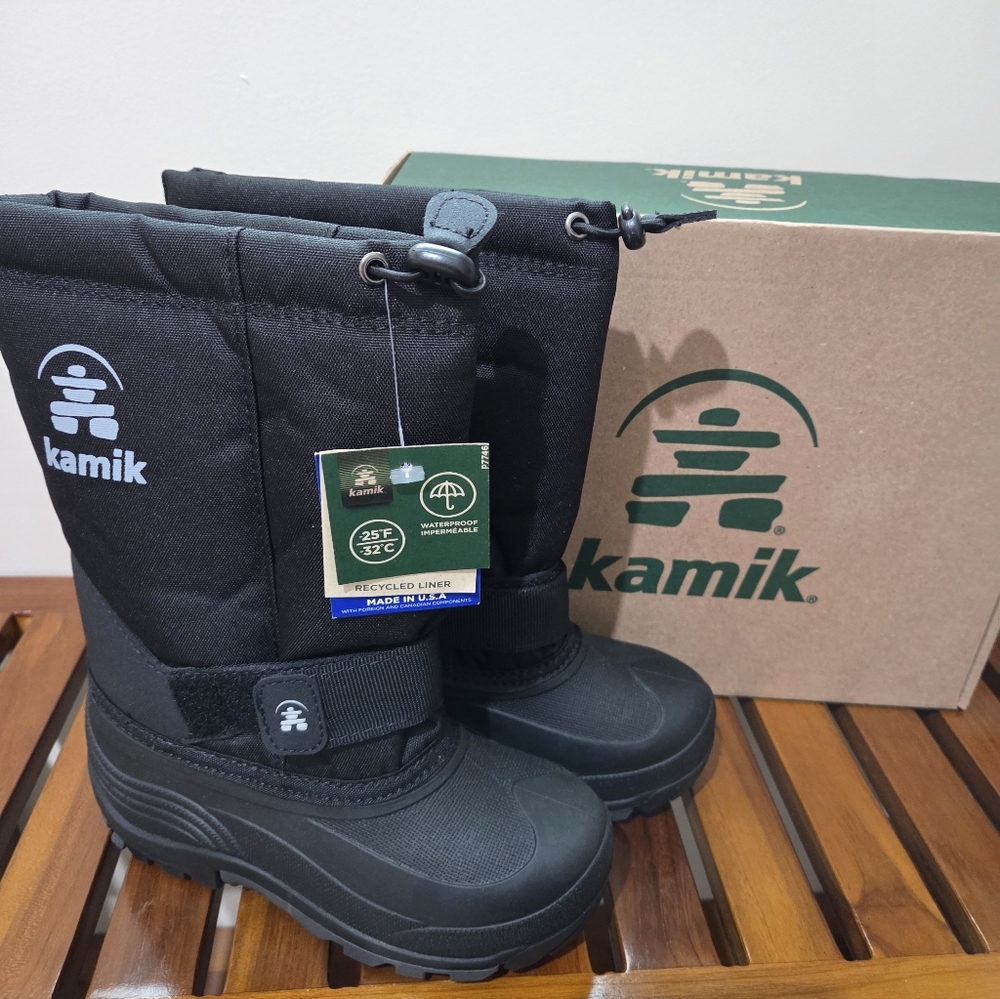 Kamik Black Insulated Snow Boots Sizes 3,4